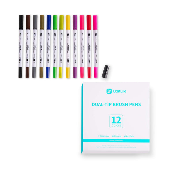 LOKLiK Dwustronne Pędzelkowe Mazaki - 12 kolorów